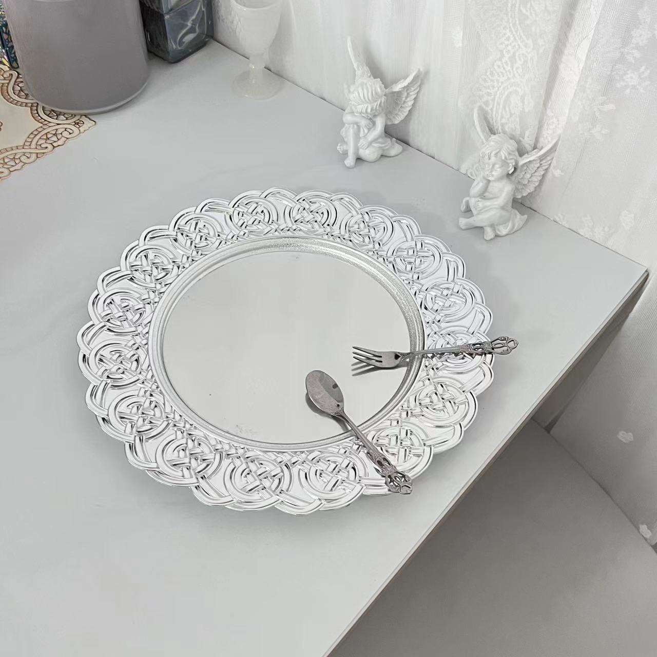 果盘批发盘子高颜值礼品送客户新品托盘点心盘拍照浮雕圆形餐垫详情4