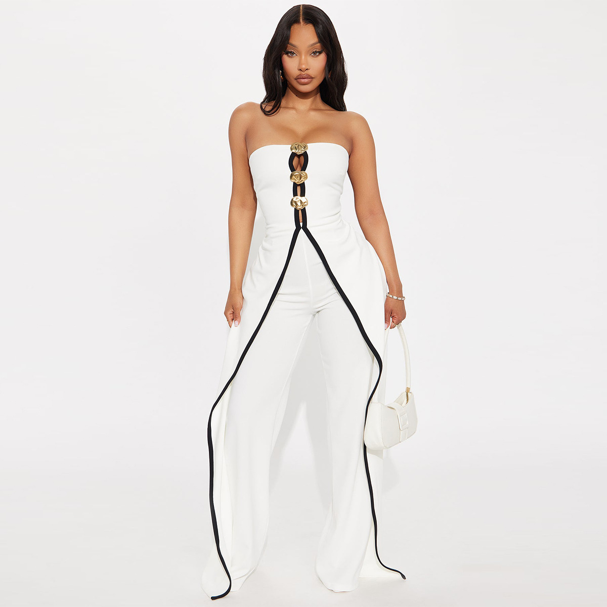 ZY6190 Amazon Independent store strapless false two-piece elegantly designed jumpsuit New partyjumpsuit pic 15