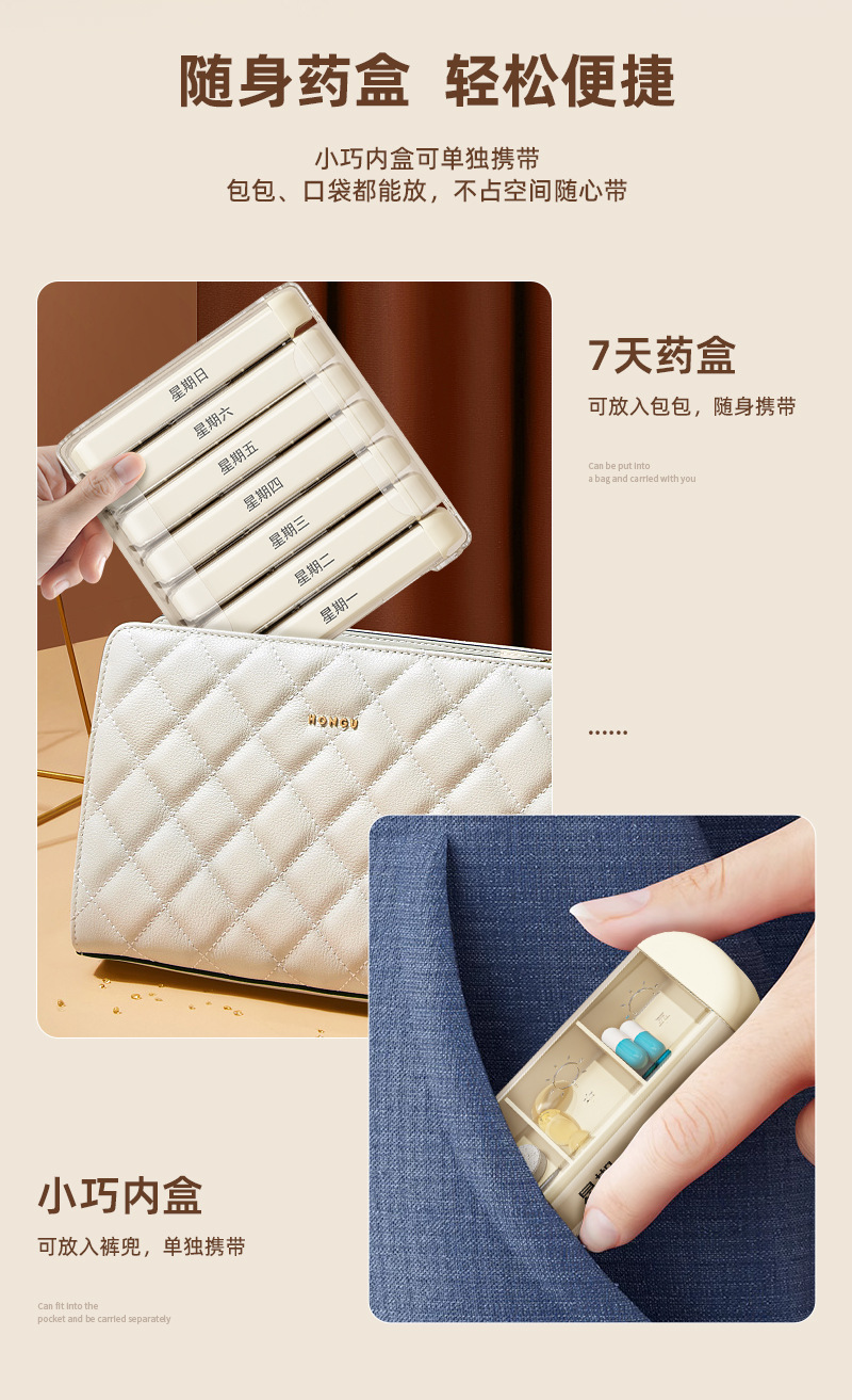 一周七天便捷式药盒28格分类药盒老人随身带药盒抽拉式药品分装盒详情8
