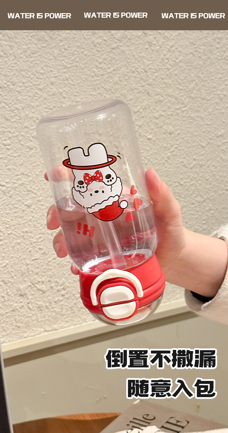 新款卡通风高颜值塑料杯吸管水杯防摔耐高温双饮杯学生上学随手杯详情7
