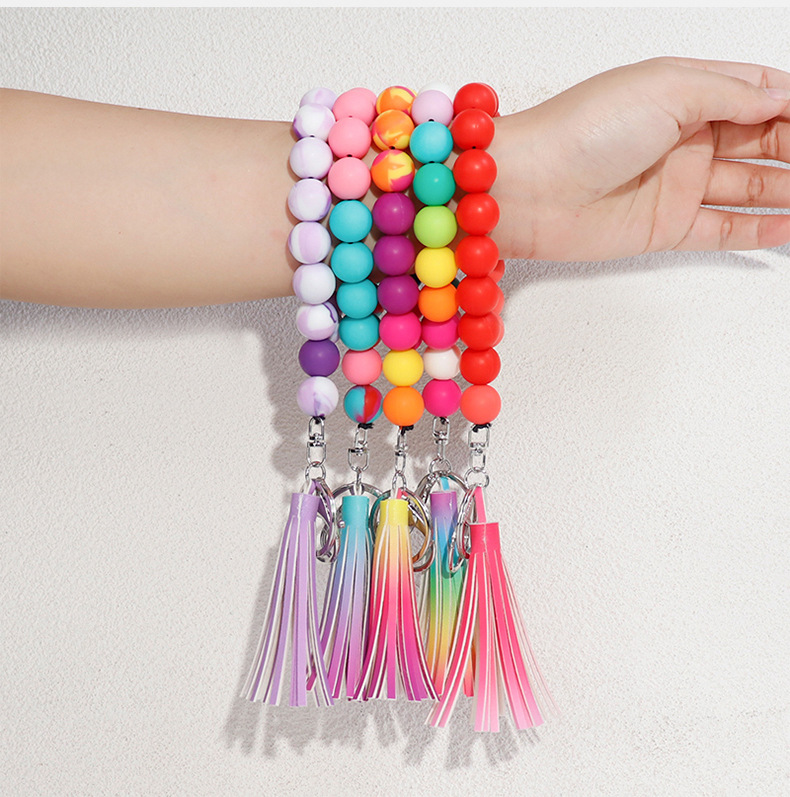 Rainbow silicone bead tassel bracelet, keychain, pendant, mobile phone chain, colorful beaded hanging rope, jewelry, bracelet accessories pic 16