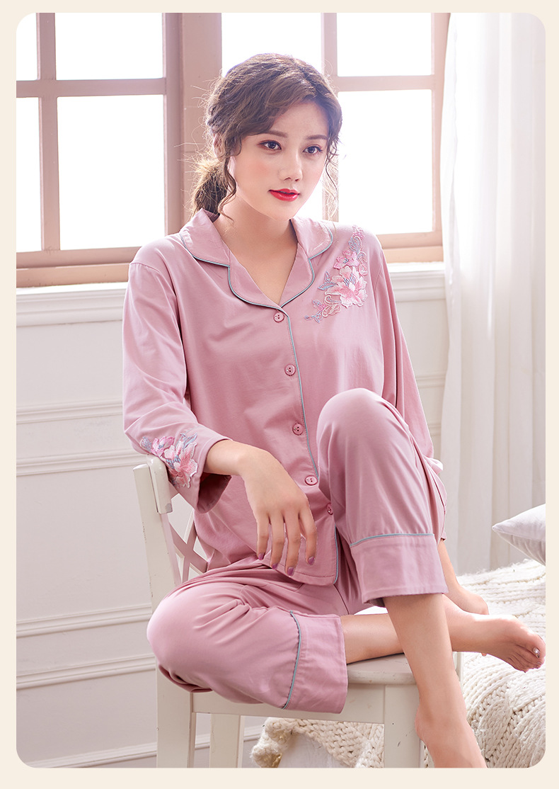 睡衣女士春秋款拉架爽棉长袖家居服秋纯棉中年妈妈可外穿大码套装详情15