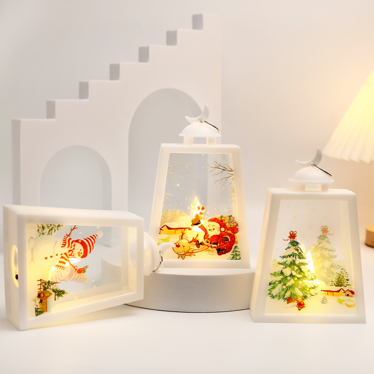 New cross-border Christmas decorative items, moon trapezoidal wind lamp ornaments, Christmas night lights, retro hand-held lamps, and Christmas decorative lighting fixtures full of atmosphere pic 3