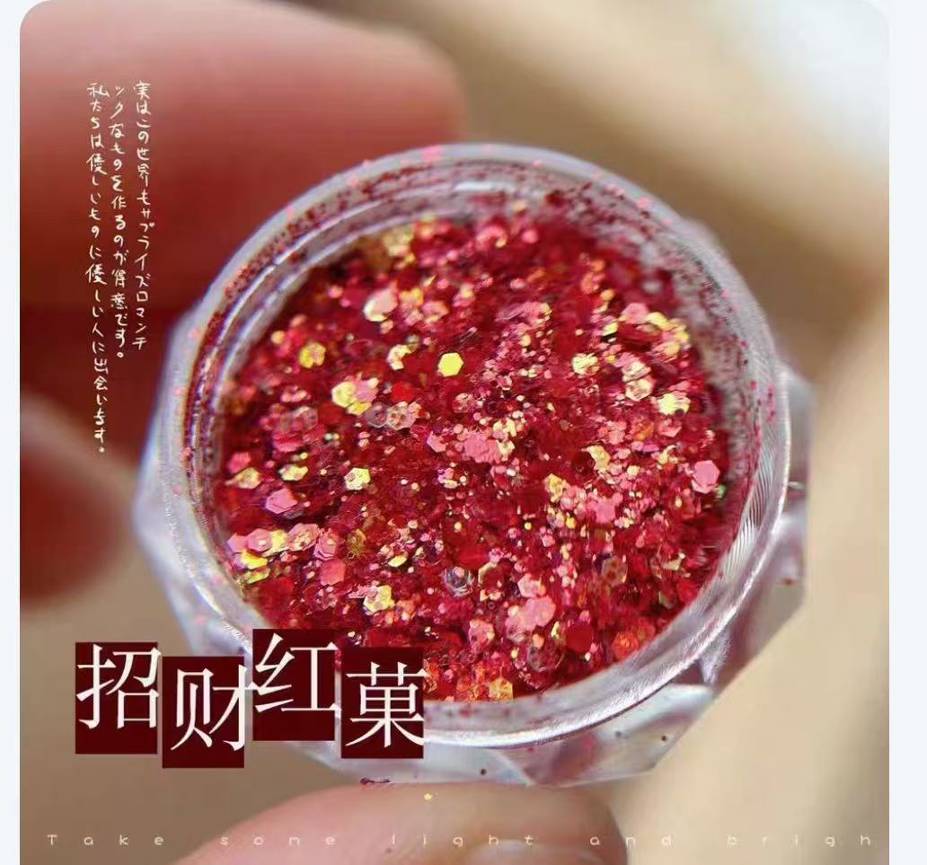 新年招财亮片金色闪粉不规则立体贴片爱心碎粉指甲装饰详情7