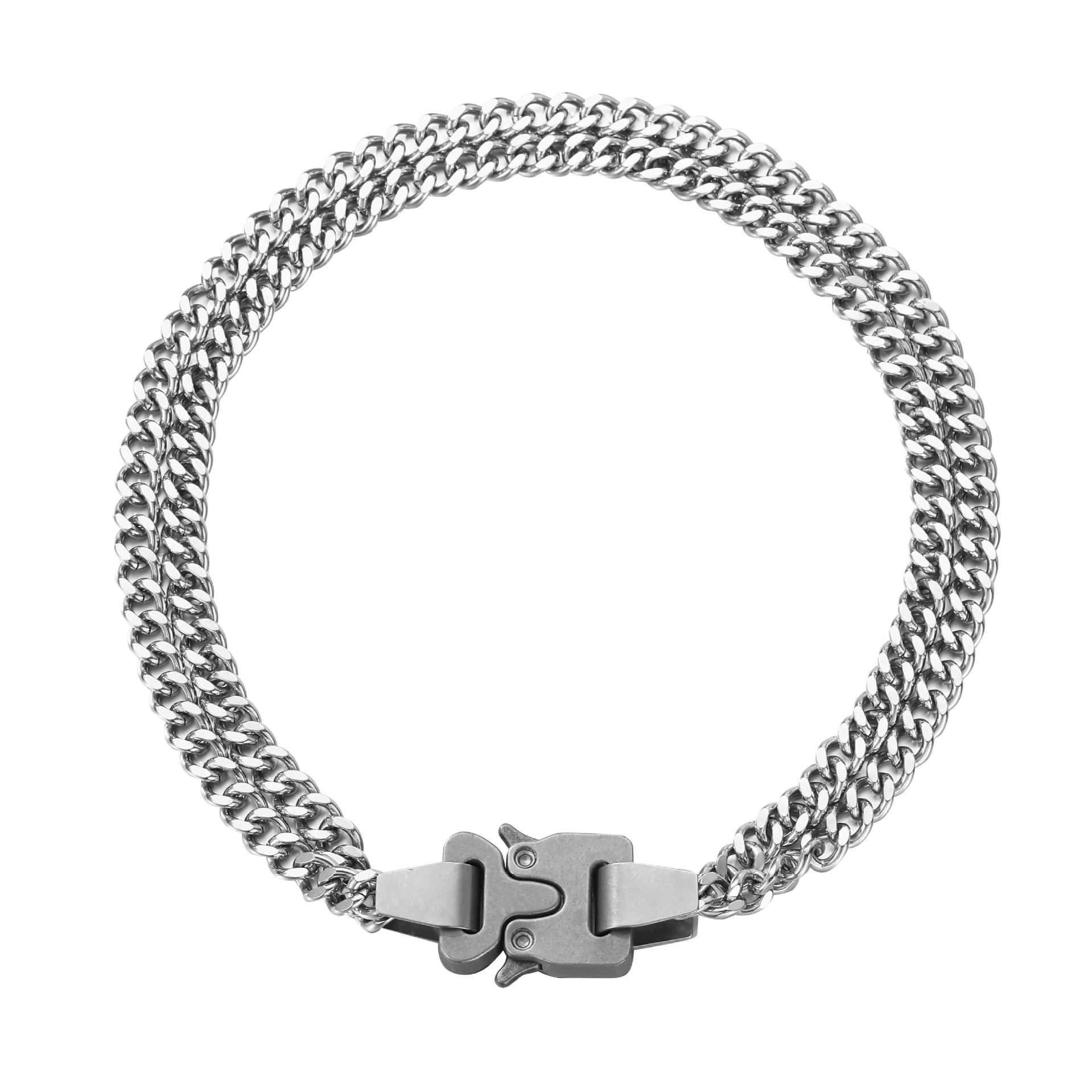 欧美饰品百搭高街机能风双层古巴链男女钛钢短复古项链手链批发详情13