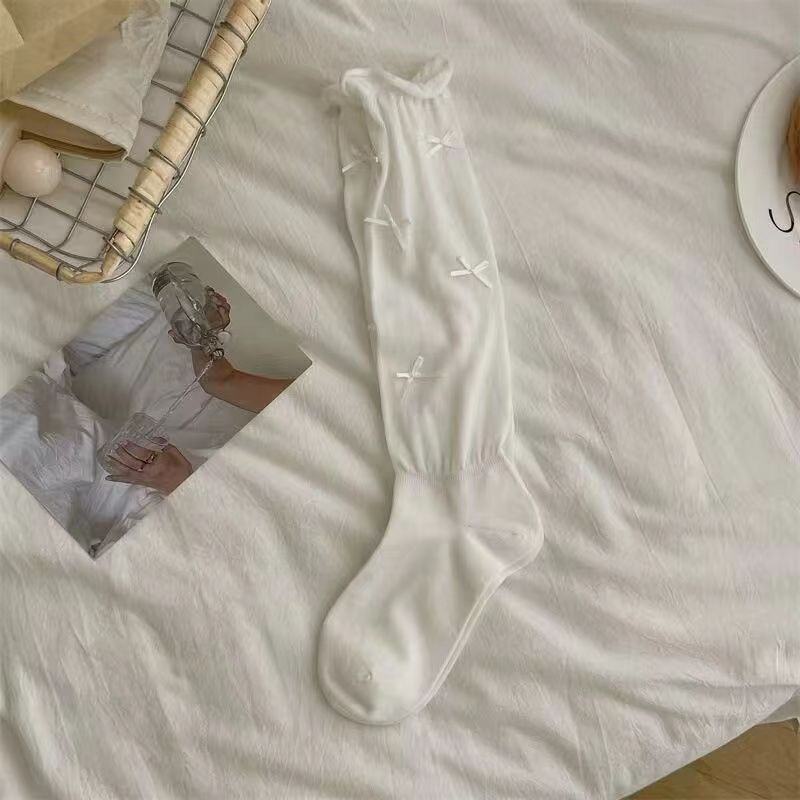 芭蕾风蝴蝶结jk洛丽塔袜子女过膝白色夏天防滑小腿堆堆袜无骨袜子详情3