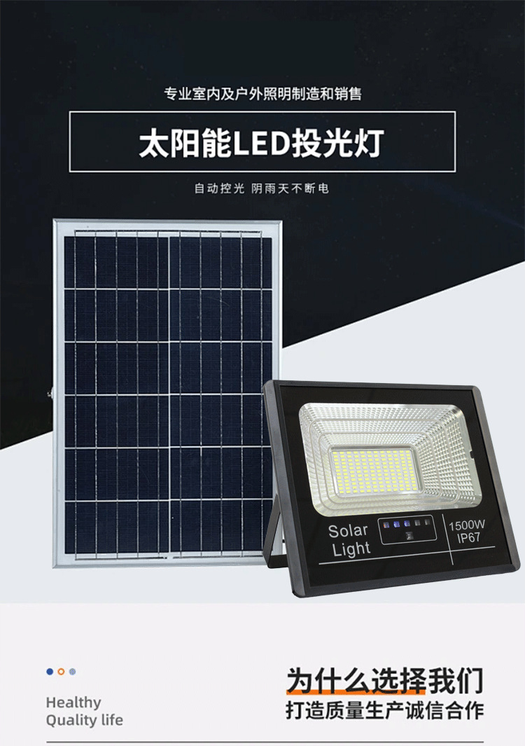 2025 New cross-border high-power light-controlled outdoor solar floodlight for street vending, LED lighting solar lamp pic 22