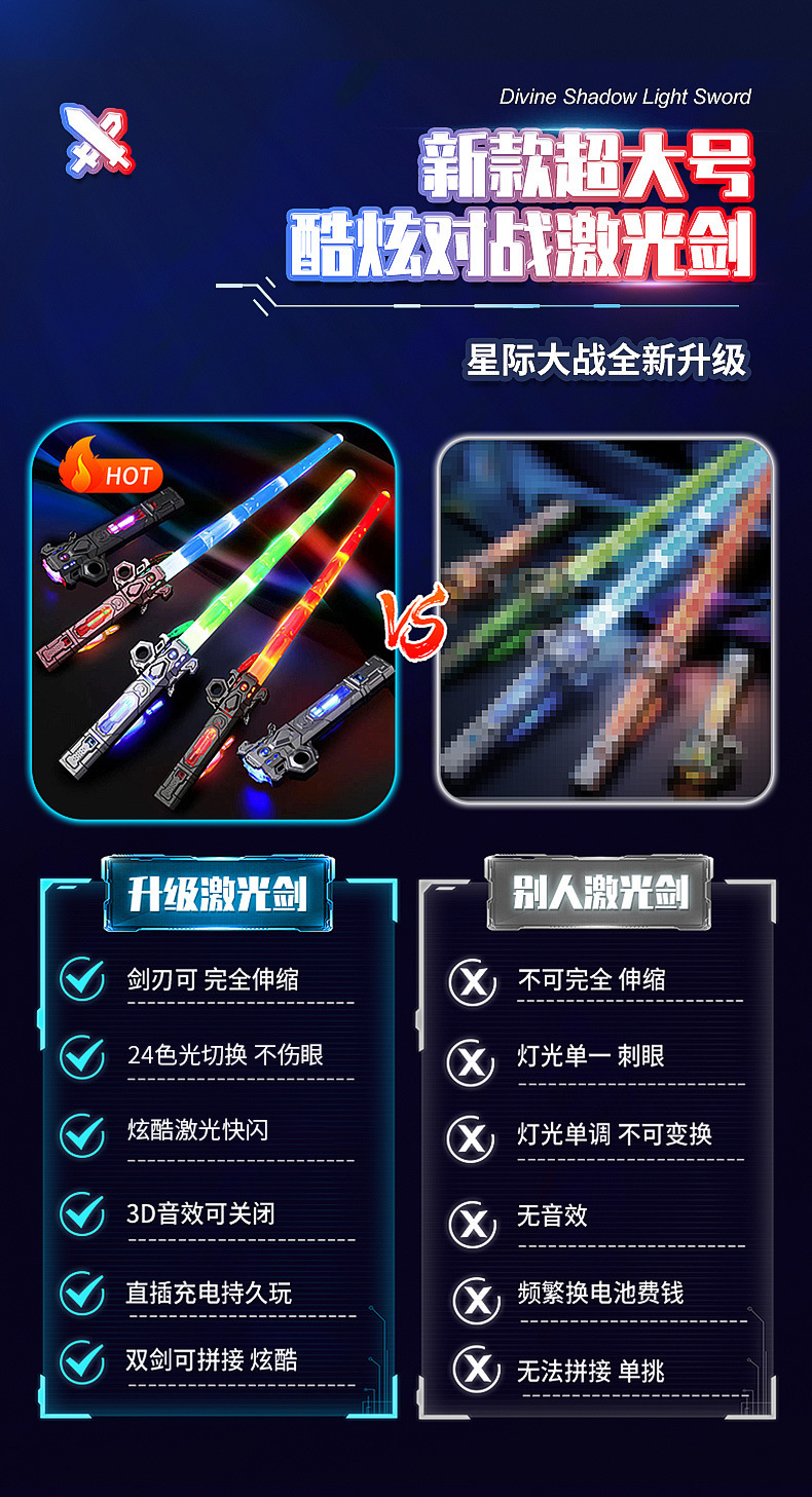 星球大战主题二合一激光剑 24彩跨境发光伸缩儿童玩具 闪光夜市摆摊热销玩具 6922款详情7