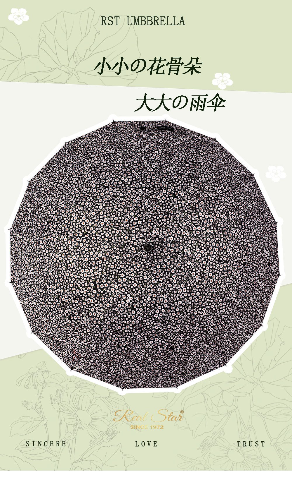 现货新款小碎花雨伞女士长伞23寸16骨伞面彩色图案伞外贸货源详情2