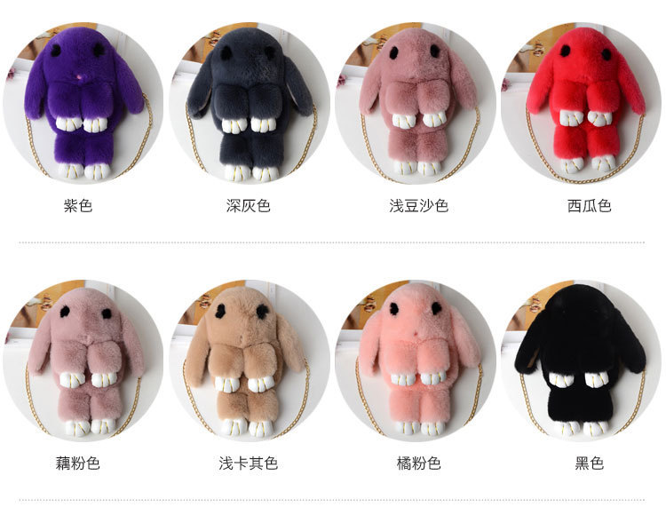 A plush chain rabbit bag for women, a single-shoulder crossbody bag imitating rex rabbit fur, a plush single-shoulder bag pic 6