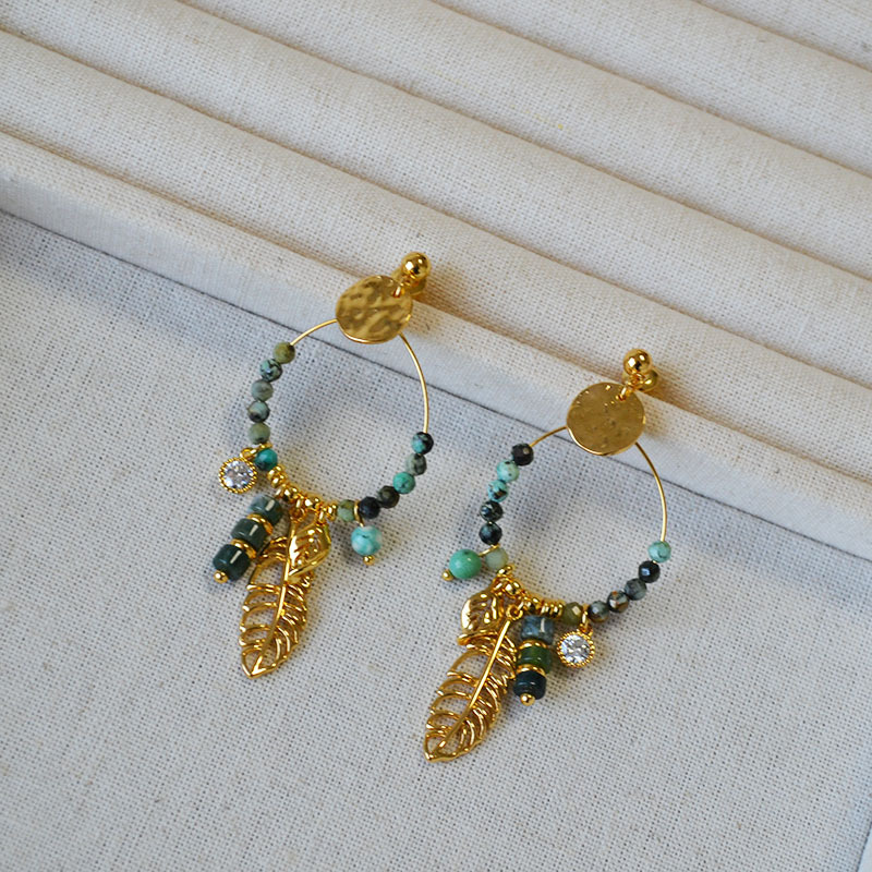 欧美小众设计复古文艺绿松石树叶捕梦网925银针气质百搭耳钉耳饰详情11