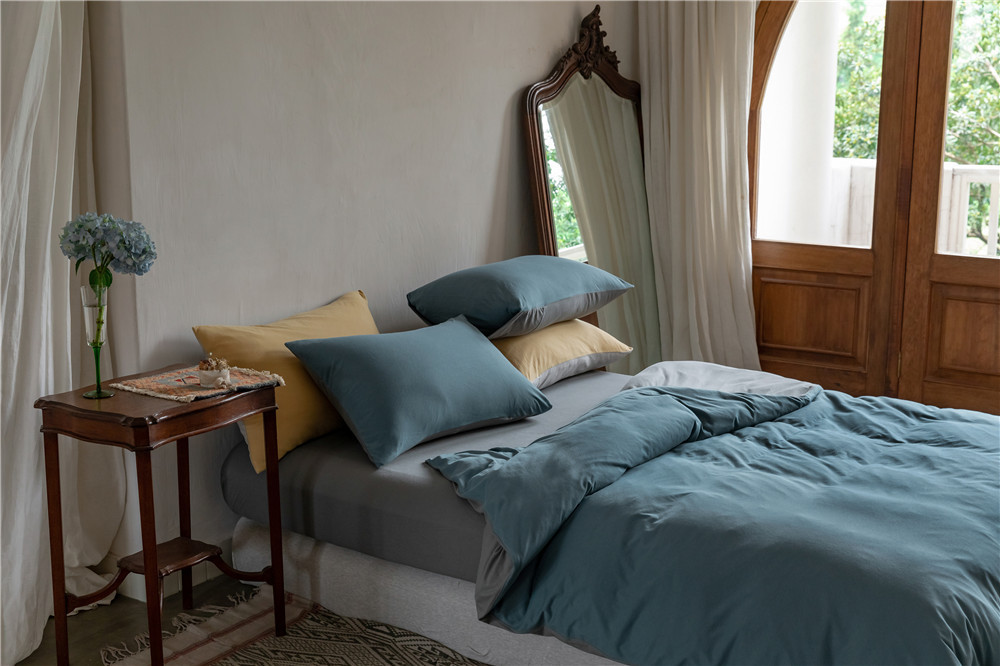 ins Japanese-style solid color all-cotton knitted cotton four-piece set, skin-friendly nude sleeping plain double-layer Indian cotton bed sheet pic 169