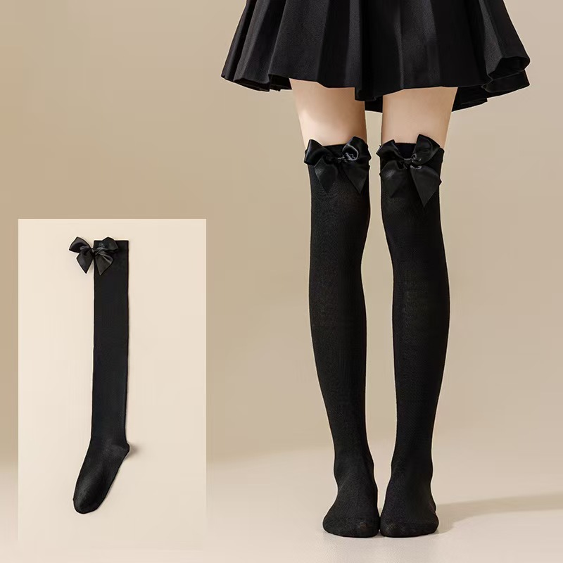 跨境圣诞节过膝袜蝴蝶结毛球长筒袜条纹袜圣诞绿白斜条纹长筒袜详情16