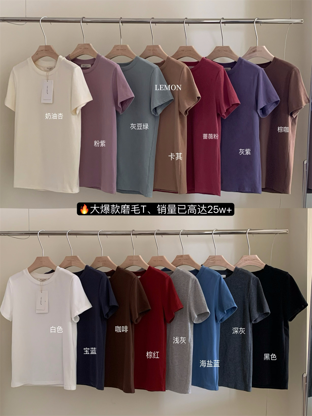 THE LEMON柠檬绿茶正肩磨毛短袖t恤女2024秋季新款百搭上衣打底衫详情3