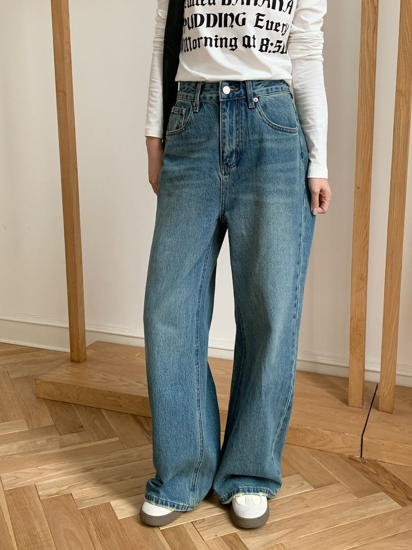 GAGD versatile retro distressed straight-leg jeans for women, pear-shaped high-waisted slimming loose jeans pic 12