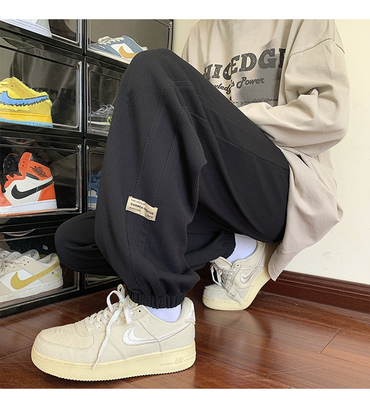 华夫格裤子男士2024秋季潮牌宽松九分束脚卫裤大码青年休闲运动裤详情34