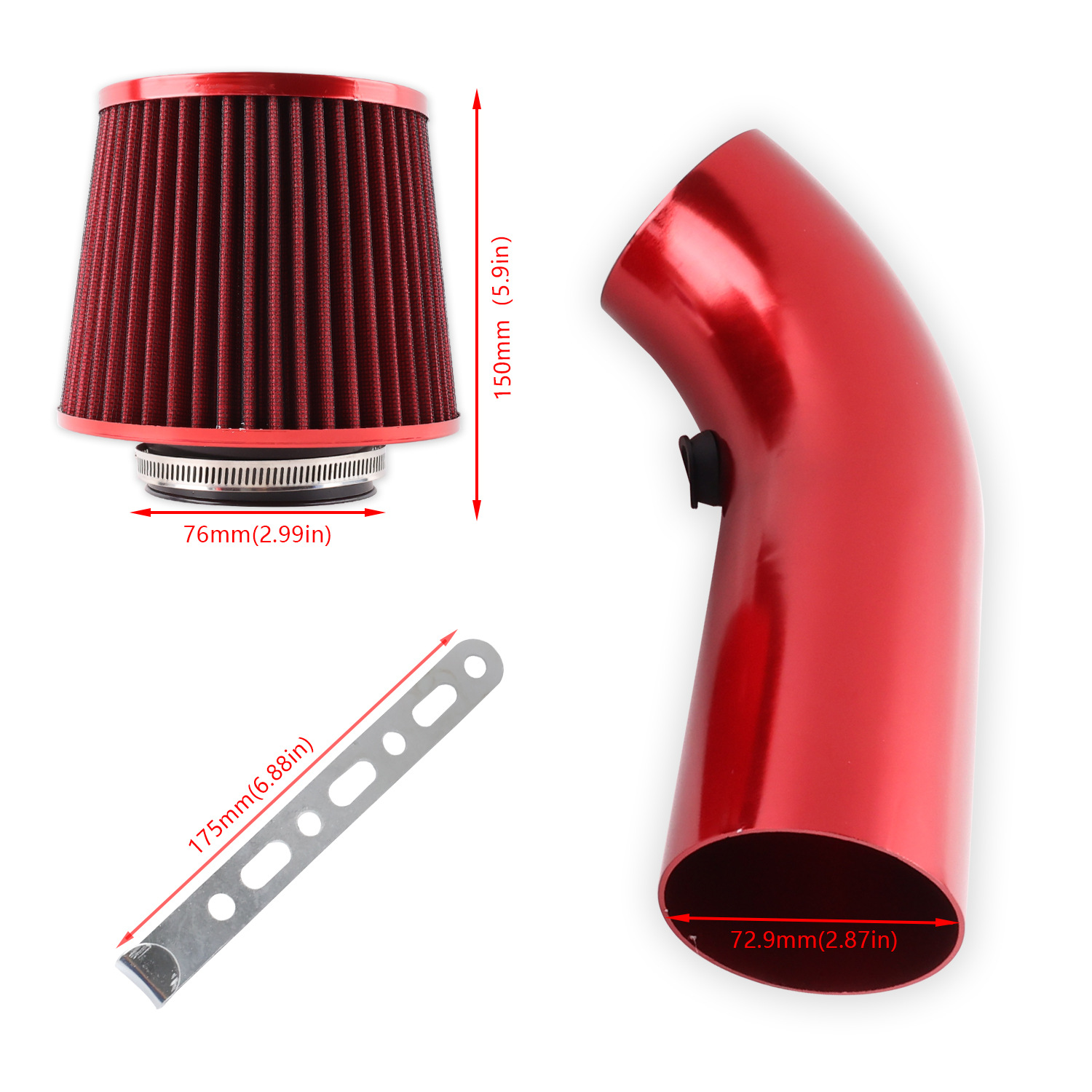Automotive aluminum alloy cold air intake pipe kit 76mm high-flow air intake mushroom head universal kit pic 3