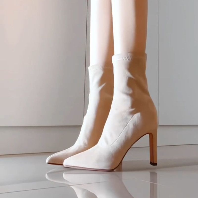 气质显瘦尖头弹力瘦瘦靴女时髦百搭绒面弹性短靴显瘦高跟靴单靴女详情11