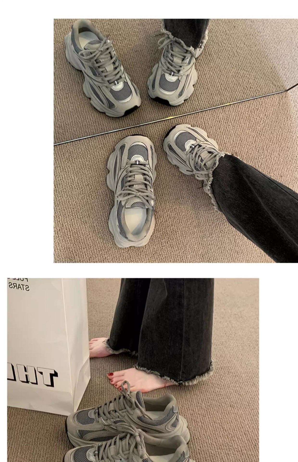 复古厚底灰色老爹鞋女款2025春季新款网面透气显脚小休闲运动鞋子详情16