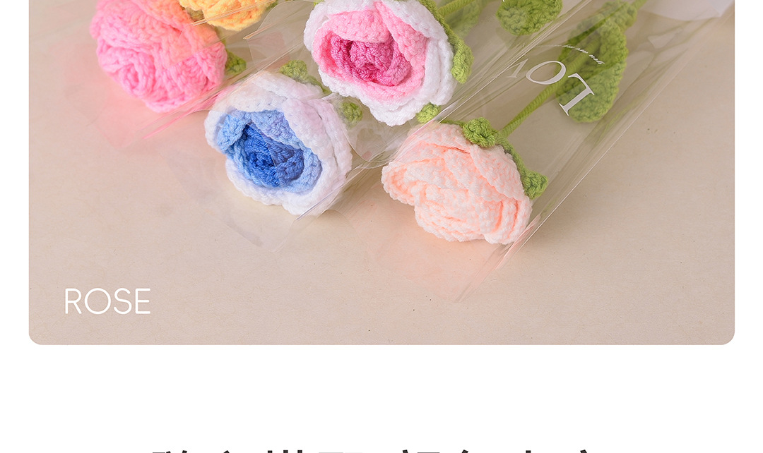 成品手工编织玫瑰花仿真花编织花手工花diy毛线编织自制钩针花束详情7