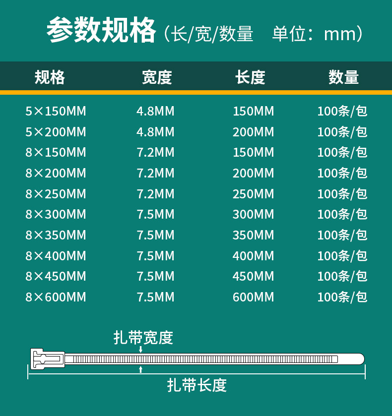 可松式尼龙扎带工厂批发活扣塑料捆绑带扎线可拆卸重复使用束线带2详情7