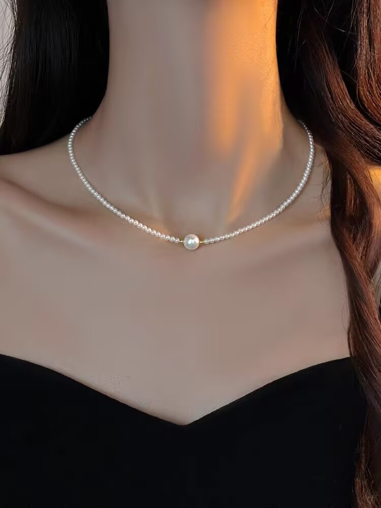 气质简约百搭天然单颗巴洛克珍珠项链路路通法式复古锁骨链choker详情13