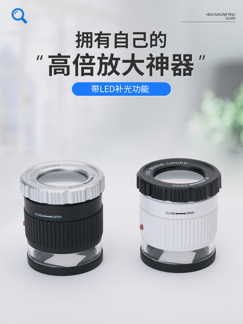 Round barrel cloth mirror LED banknote detector lamp 30X with scale portable cloth mirror cylindrical magnifying glass TH-9006B pic 1