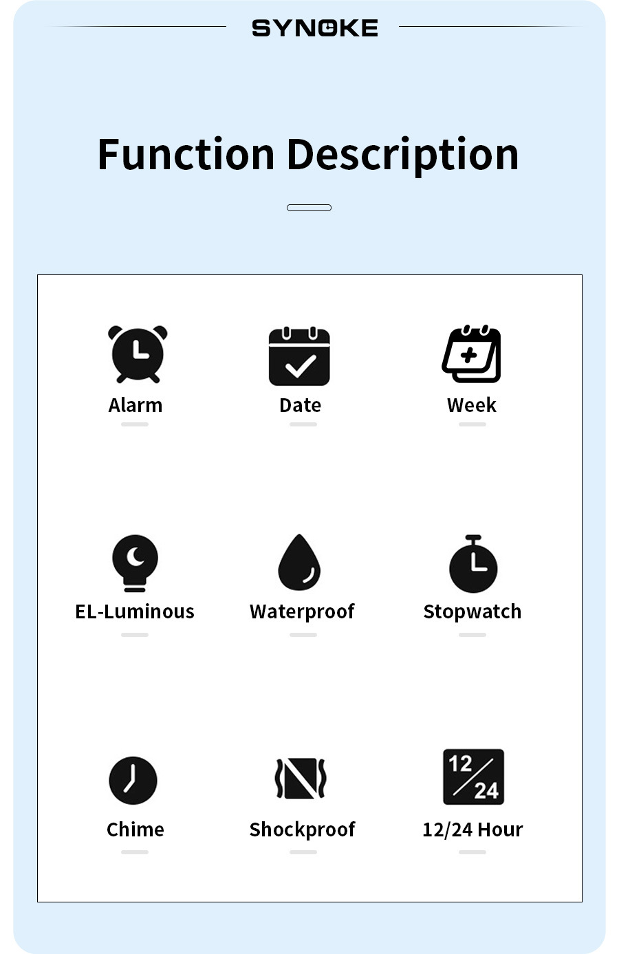 厂货SYNOKE学生电子表夜光防水运动男士方形经典复古潮流运动新品详情5