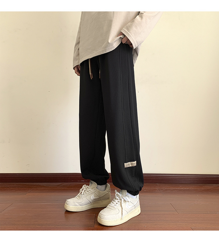 华夫格裤子男士2024秋季潮牌宽松九分束脚卫裤大码青年休闲运动裤详情28