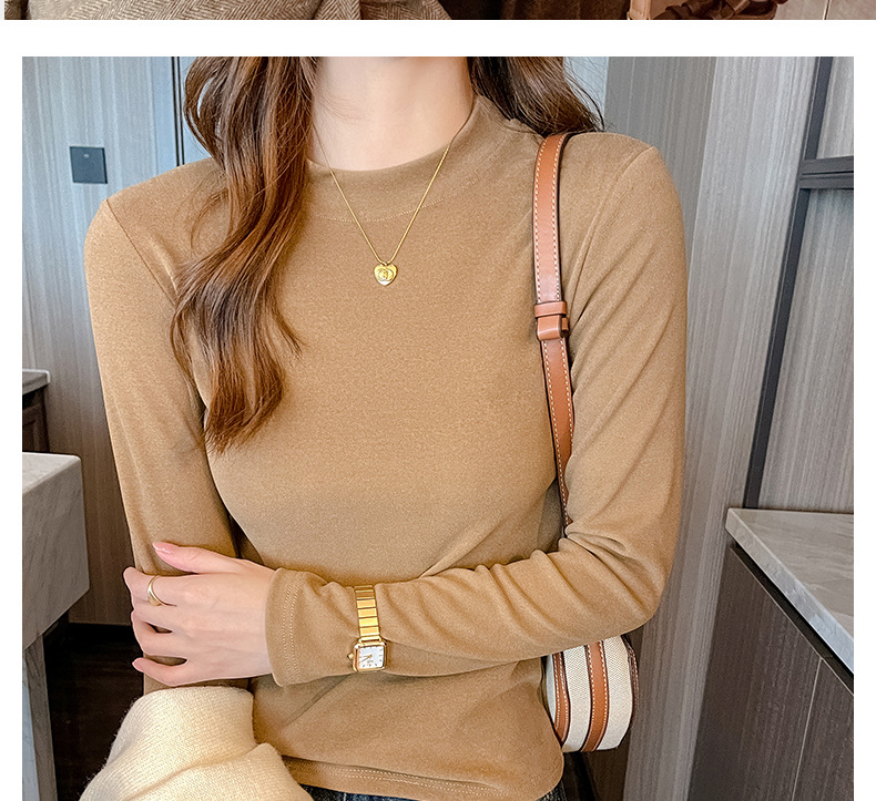 严选正肩打底衫女2025新款微米椰绒秋冬季打底内搭长袖高级感上衣详情18