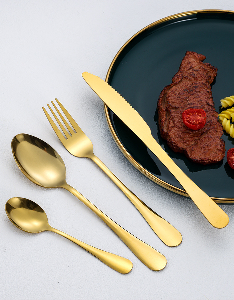 Cross-border 410 stainless steel knife, fork and spoon box set, golden gift box set, high appearance level, 24-piece set, Western tableware four-piece set pic 8