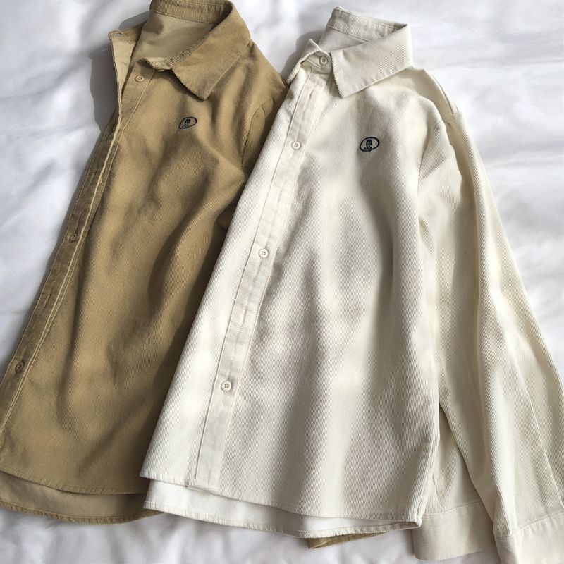 韩版小刺绣灯芯绒正肩长袖衬衫女翻领百搭叠穿衬衣秋冬小个子上衣详情6