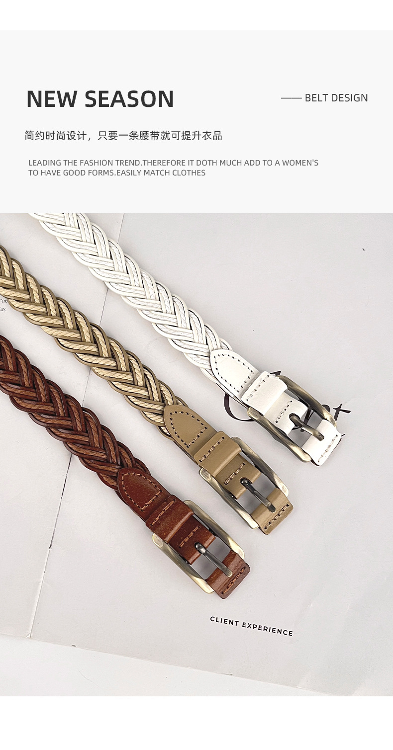 编织复古女士腰带配休闲裤连衣裙女式细款无孔女皮带广州跨境代发详情4