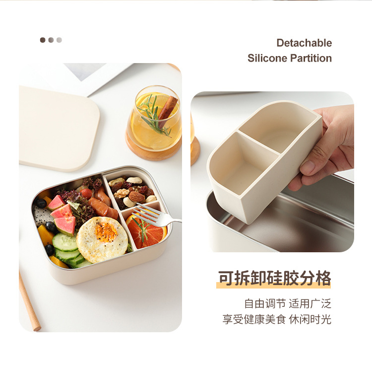 学生高颜值家用便当盒微波炉饭盒304不锈钢保鲜盒硅胶盖上班餐盒详情4