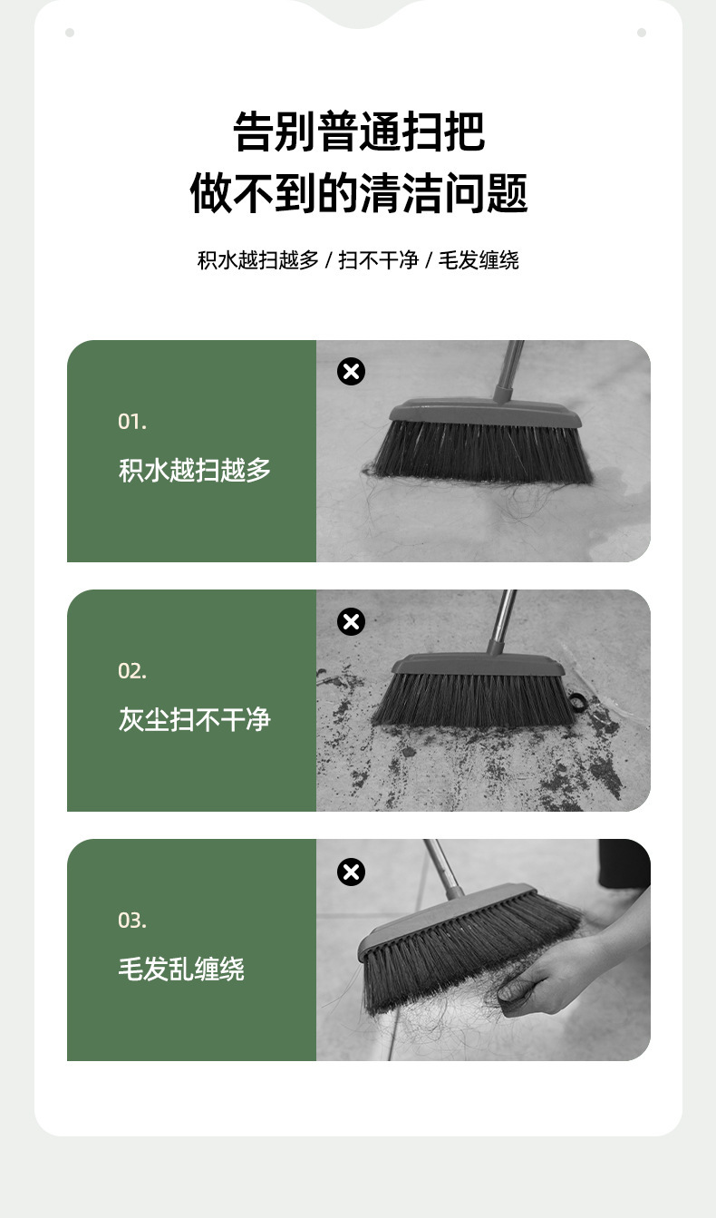 2024 New home bathroom Magic broom, soft rubber mop, extended stainless steel rod, glass water scraper wonder pic 4