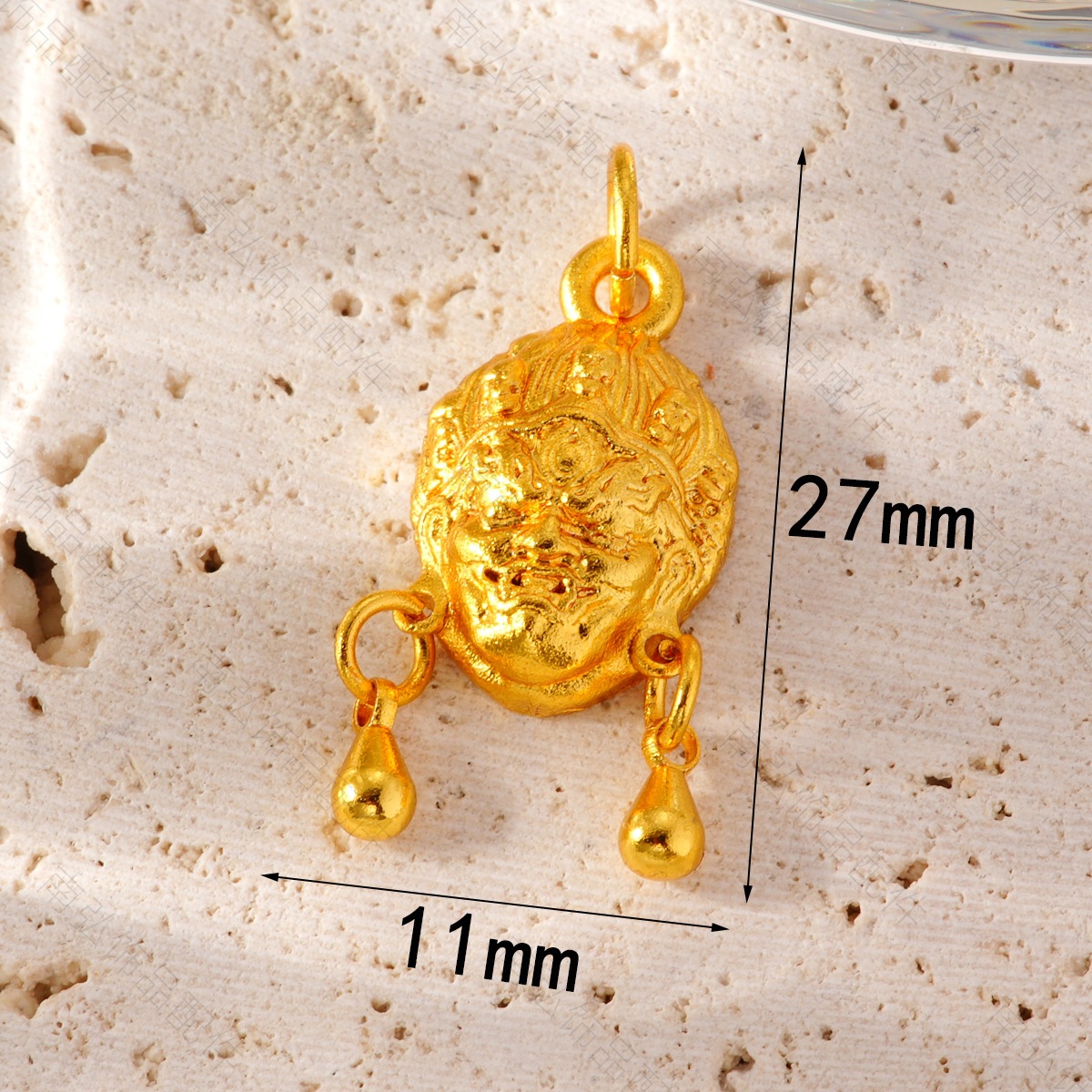 New ancient-style sand gold Zakiram Yellow God of Wealth six-character Mantra pendant, Chinese-style bracelet necklace DIY accessory matching pic 4