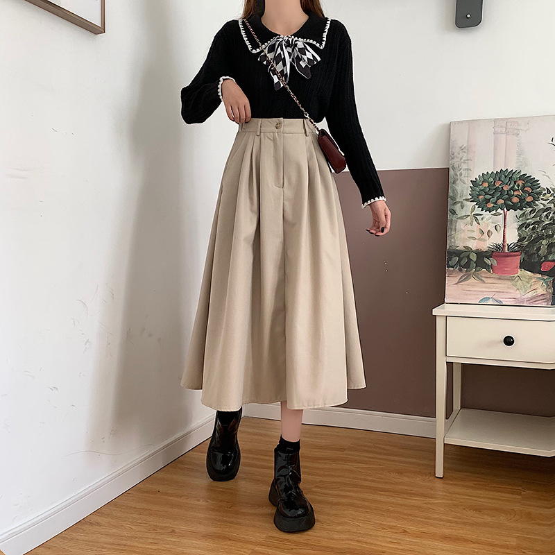 The new Korean-style slimming MIDI skirt for women in the 2022 autumn and winter season is in vogue with A large swing A-line skirt trend pic 31