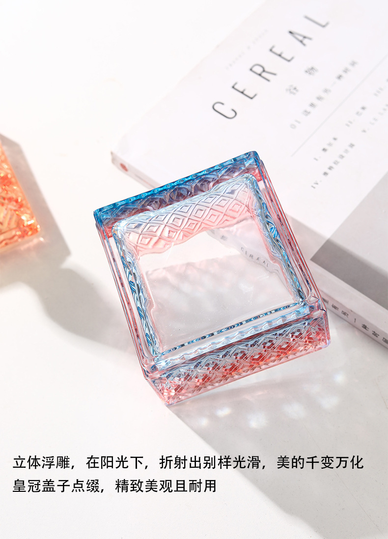 抖音手绘马卡龙撞色首饰盒彩色带盖首饰盒玻璃糖果盅彩绘糖缸摆件详情8