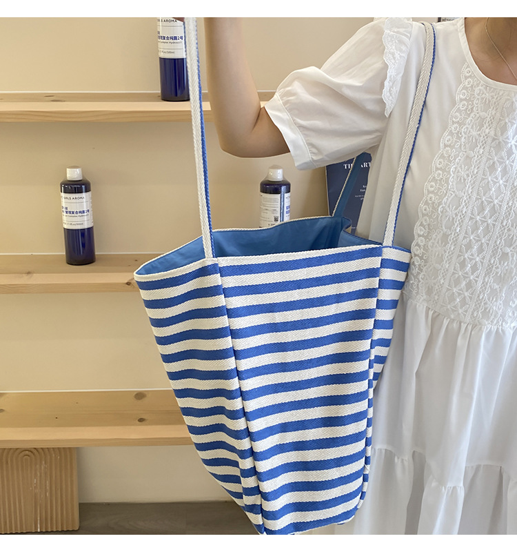 Striped canvas bag, 2024 new Korean-style ins tote casual bag, single-shoulder large-capacity tote bag shopping bag pic 23