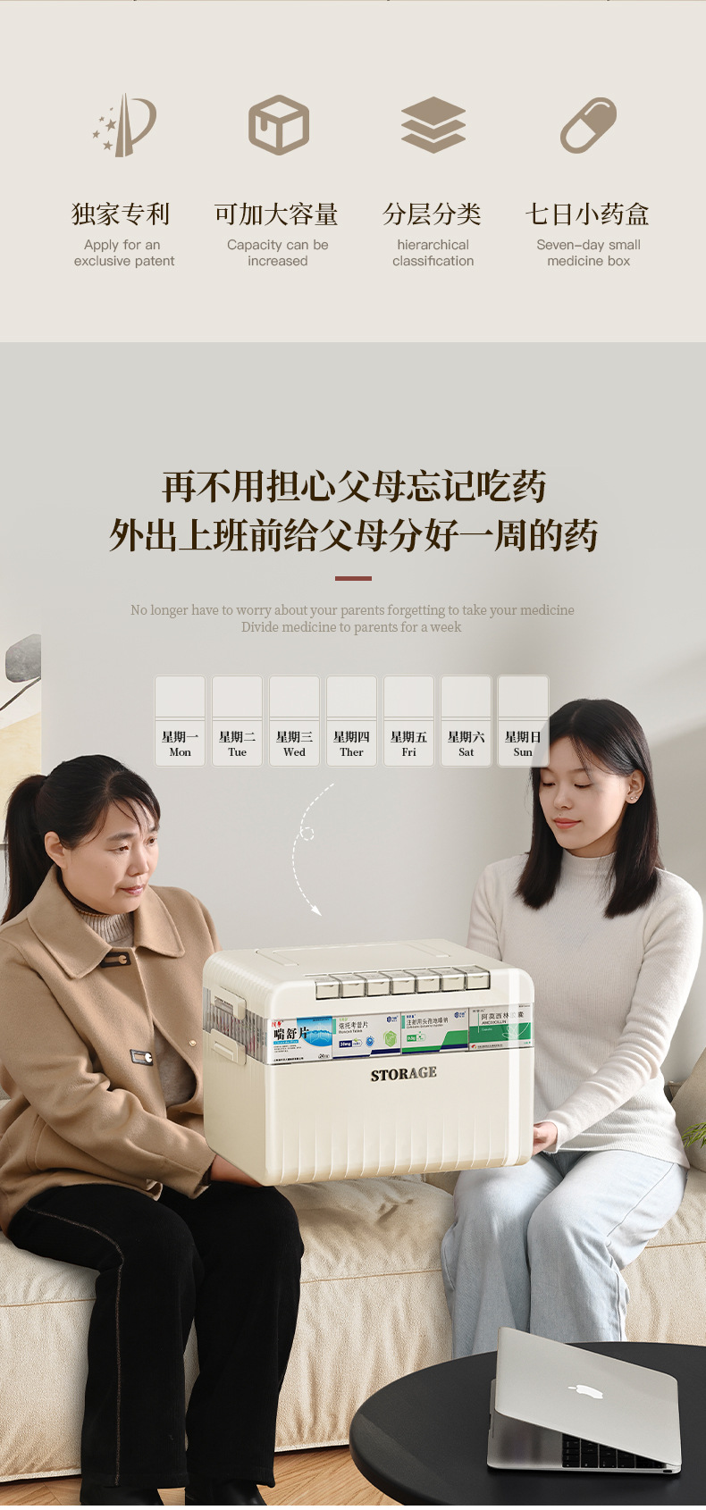 家用药箱收纳盒大容量家庭装高颜值常备药便携分装一周七天小药盒详情3