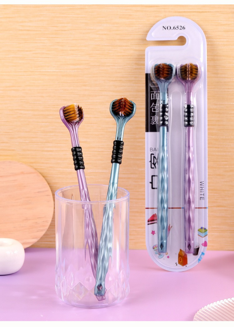 Three-sided soft-bristled adult three-dimensional toothbrush for scraping tongue coating, three-head 3D type household soft-bristled manual consignment wholesale pic 14