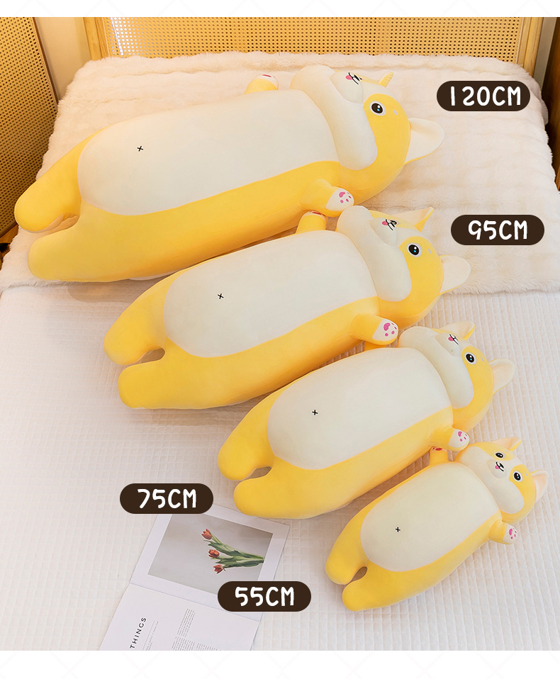 Cross-border cute long cartoon Corgi plush toy pillow, soft and adorable peach-bottomed girl bed companion doll gift pic 11