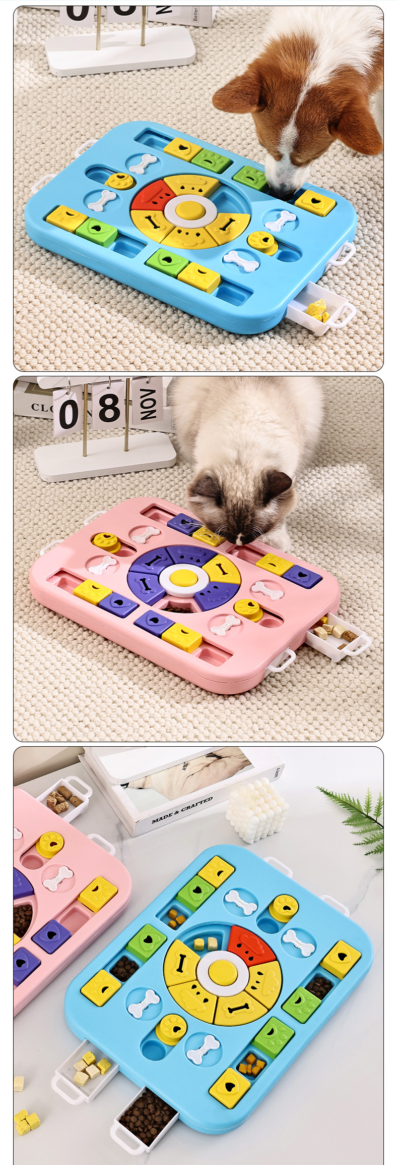 Rongka Pet Cross-border Pet Slow Food Toy Anti-slip Rectangular Multi-functional Dog Vocal Puzzle Plate Roller Hidden Food Slow Food Bowl Toy pic 10