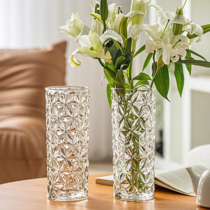 轻奢冰川纹玻璃花瓶透明加厚创意大号客厅富贵竹鲜花餐桌插摆件详情4
