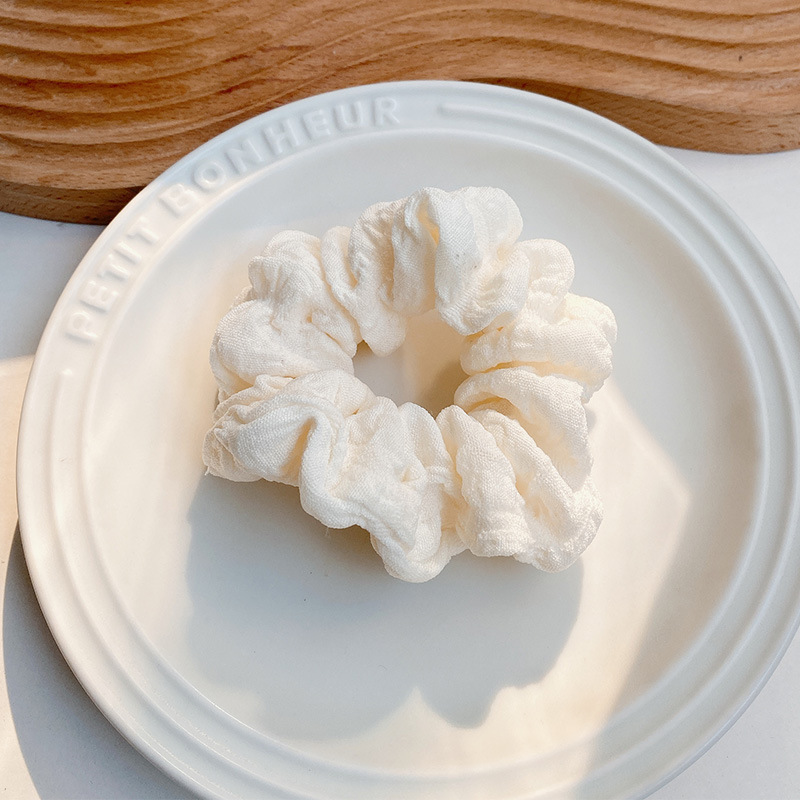 Skin-friendly, soft and smooth, pleated solid color large intestine hair band, retro bun hairstyle, cream puff hair tie, ins leather band hair accessory for women pic 8