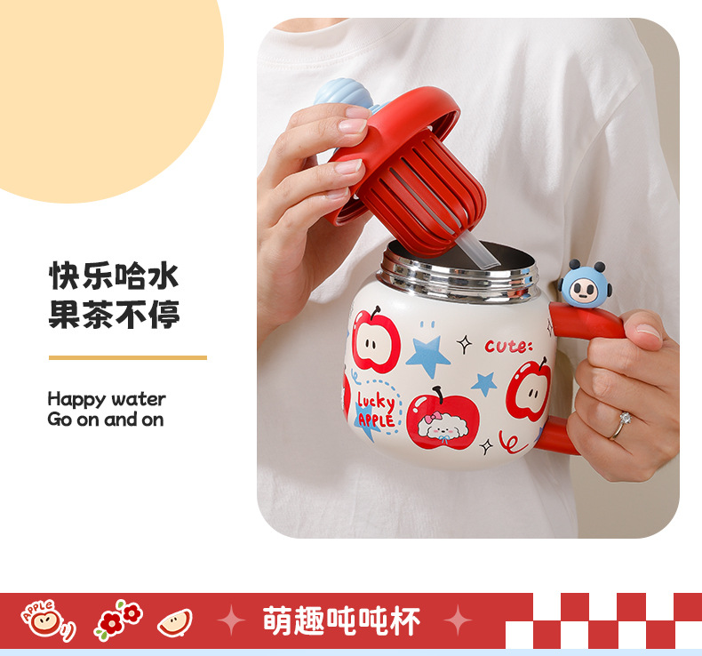 Large-capacity insulated cup, tea-water separation cup, high appearance level for girls, desktop water bottle, office double-drinking straw cup pic 16