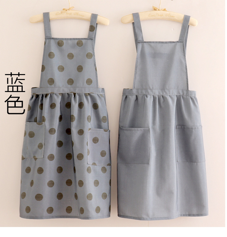 【 Chi Jia 】 French-style large polka dot shoulder strap apron canvas home kitchen adult stain-resistant work clothes pic 9
