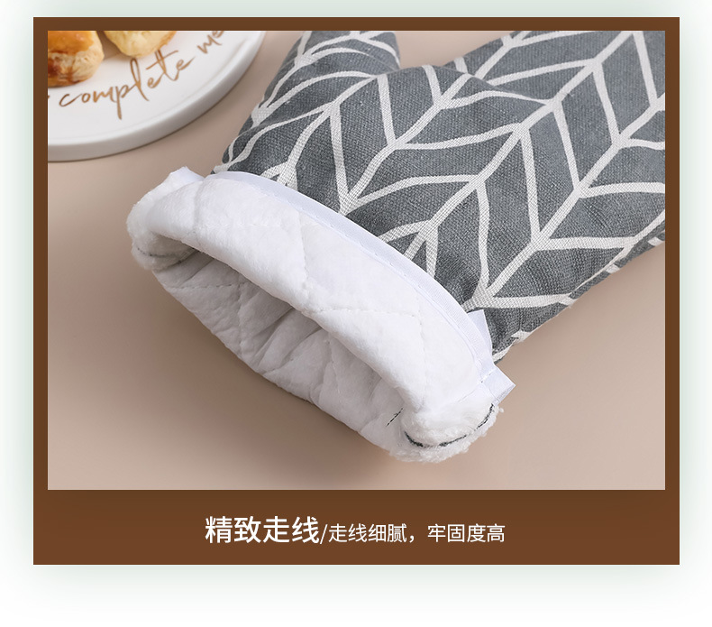 Kitchen microwave heat-resistant gloves, thickened checkered anti-scald and heat-resistant gloves, high-temperature resistant baking cotton and linen oven gloves pic 20