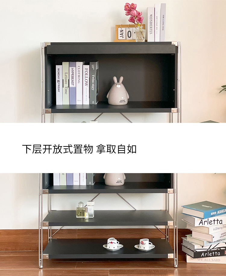 Stainless steel flip-up door magazine cabinet, Bauhaus Ins-style living room narrow slit storage rack, storage cabinet, bookcase for storage pic 11