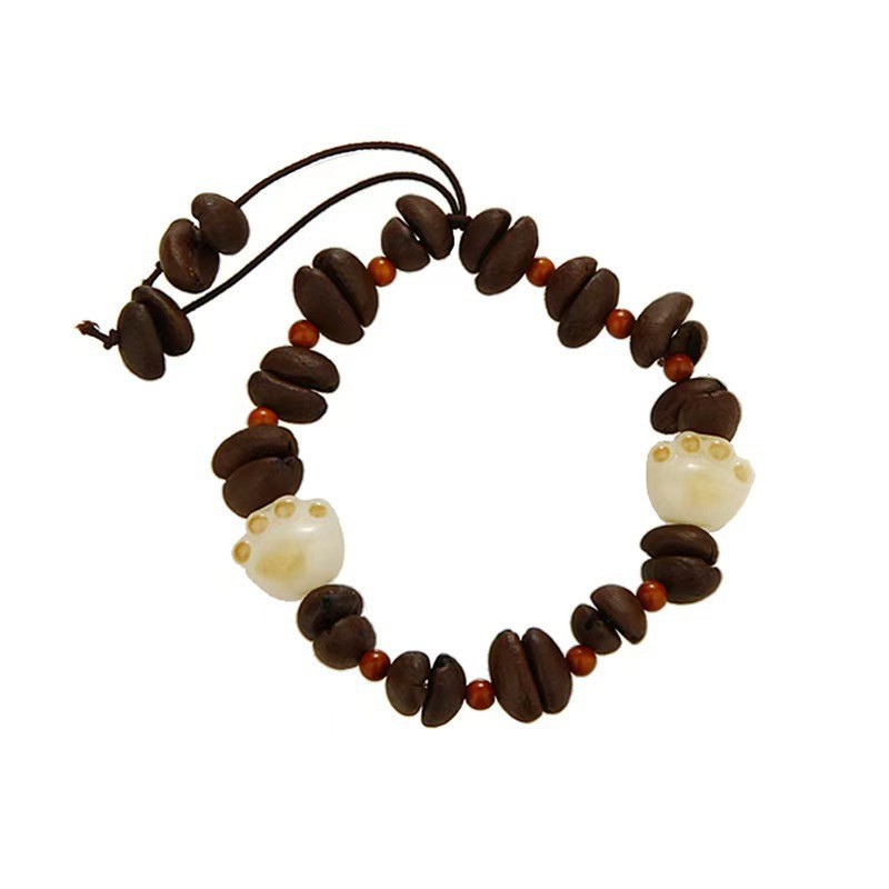 New Chinese-style coffee bean cat paw beaded bracelet, retro and niche design, ancient style and personality, versatile jewelry accessory pic 12